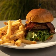 burger and fries on plate